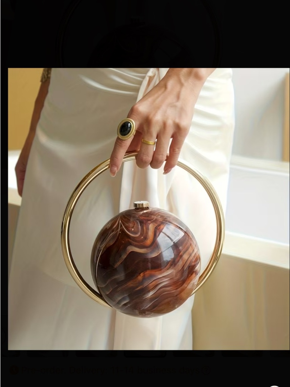 Handheld  Marbled Sphere Evening Bag with Gold Ring Handle all colors available